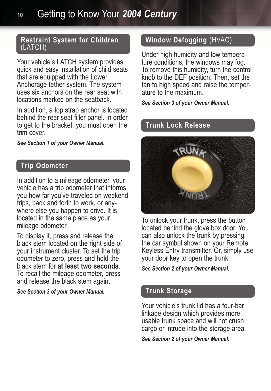Getting to know your 2004 century | Buick Automobille 2004 Century User Manual | Page 10 / 12