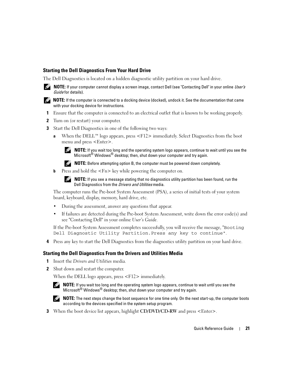 Starting the dell diagnostics from your hard drive | Dell Latitude D830 (Early 2007) User Manual | Page 21 / 122