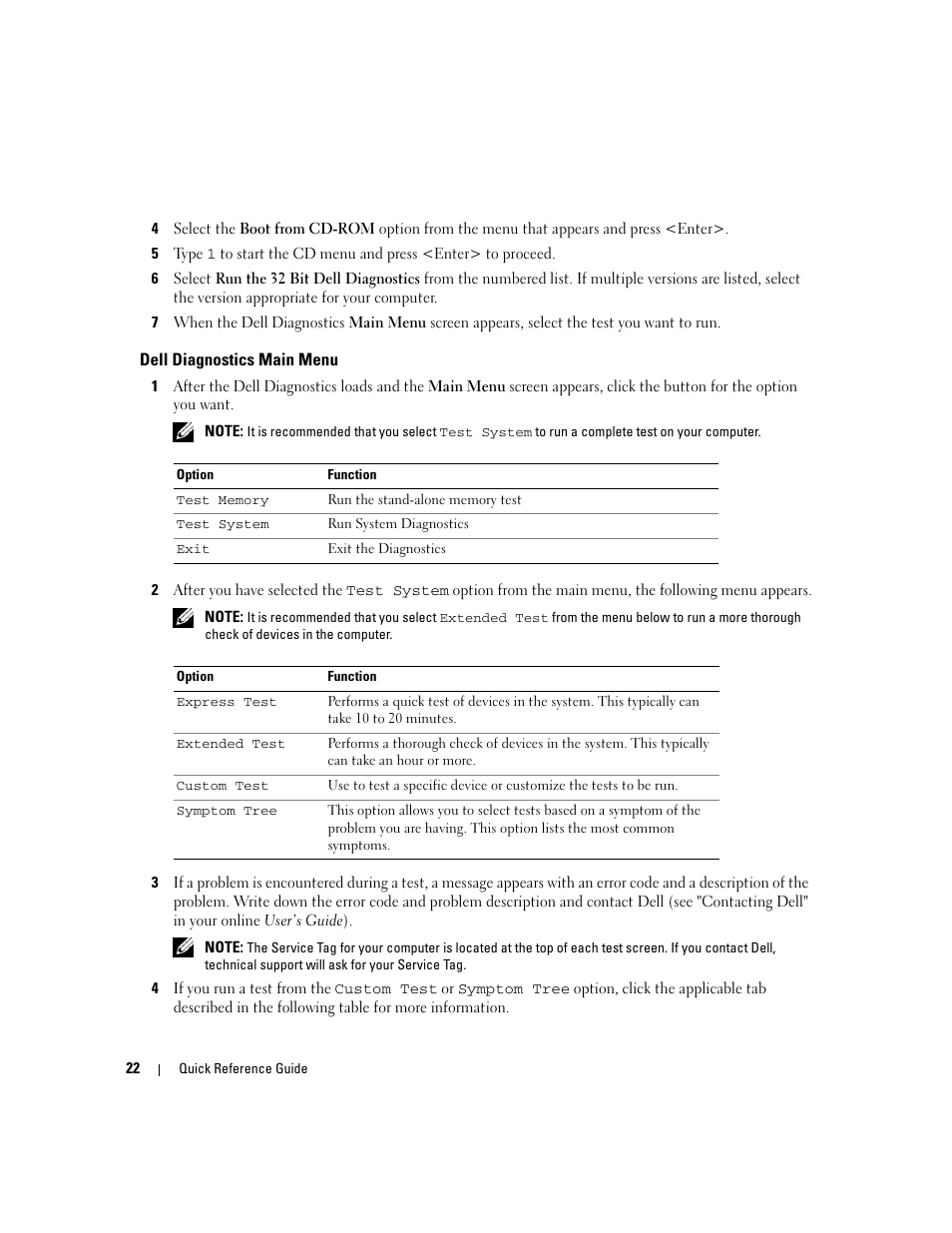 Dell diagnostics main menu | Dell Latitude D830 (Early 2007) User Manual | Page 22 / 122