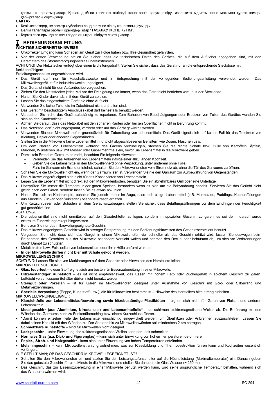 Dbedienungsanleitung | Scarlett SC-294 User Manual | Page 42 / 45