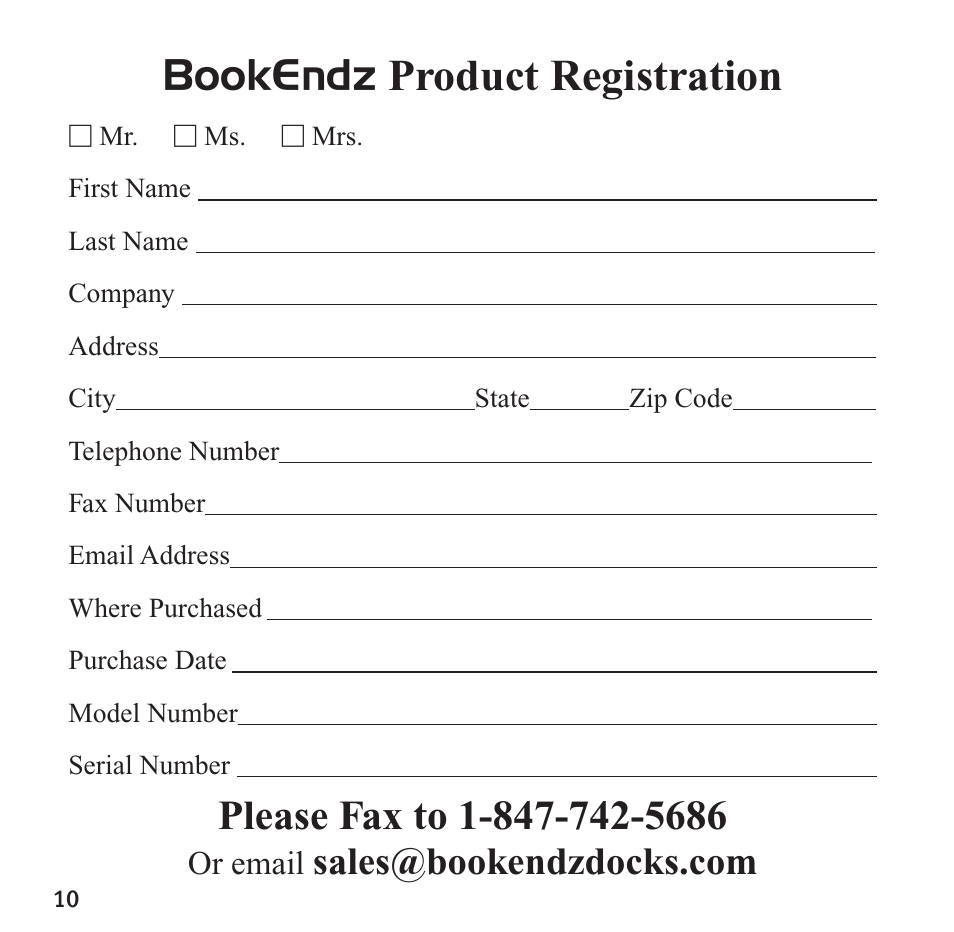 Bookendz product registration, Or email | Bookendz BE-10333 User Manual | Page 10 / 12