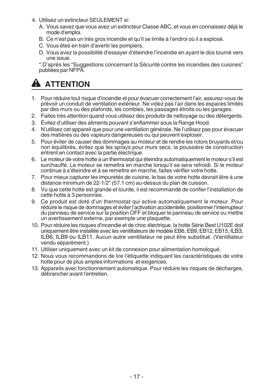 Attention | Best U102E User Manual | Page 17 / 44