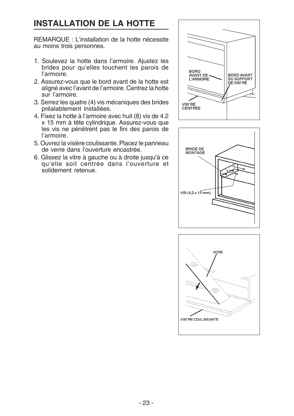 Installation de la hotte | Best U102E User Manual | Page 23 / 44