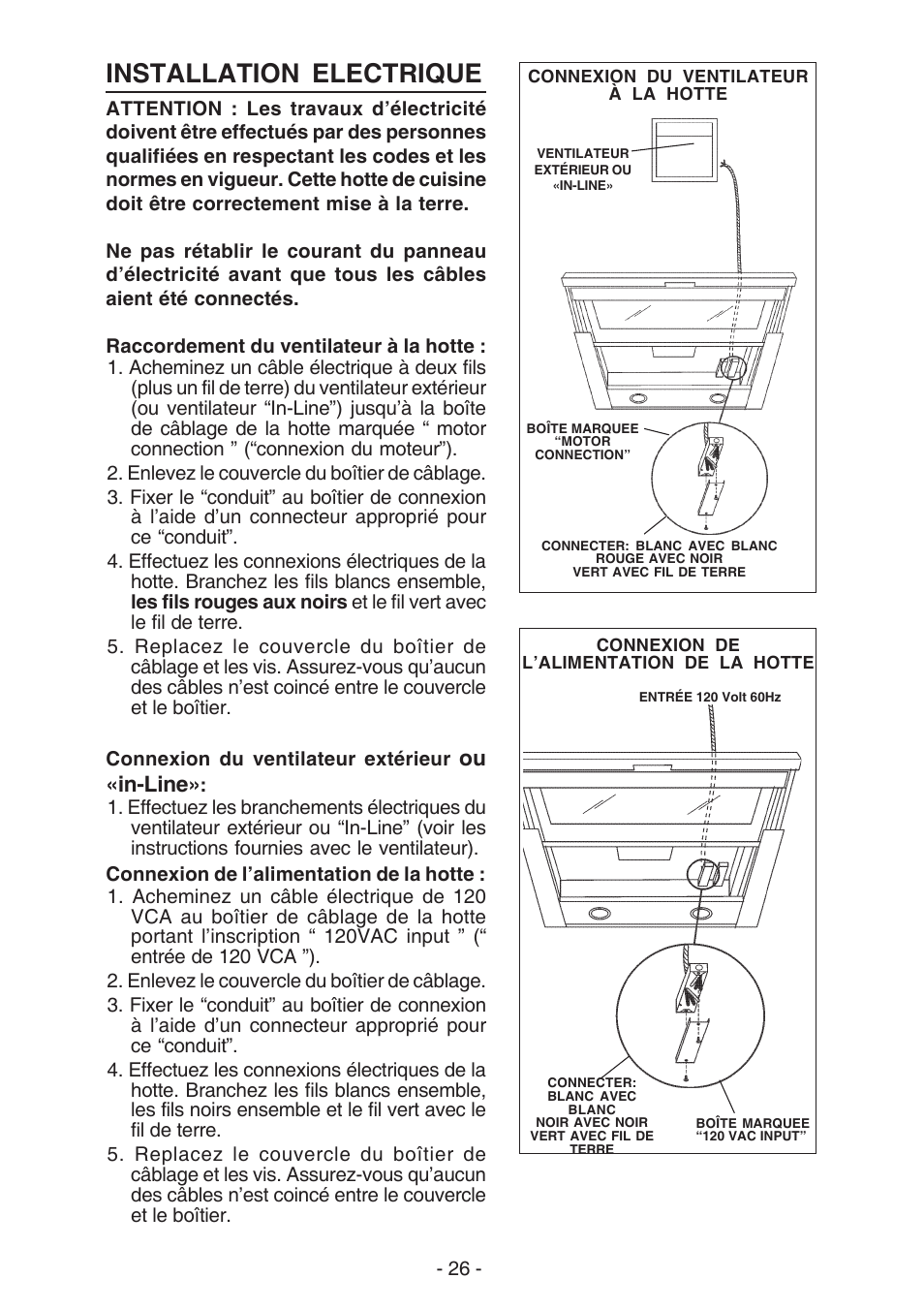 Installation electrique, Ou «in-line | Best U102E User Manual | Page 26 / 44