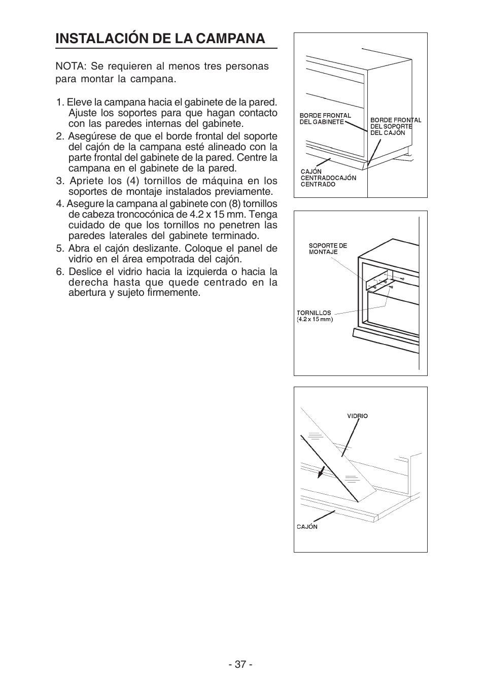 Instalación de la campana | Best U102E User Manual | Page 37 / 44