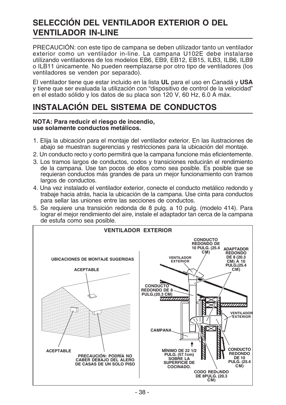 Instalación del sistema de conductos | Best U102E User Manual | Page 38 / 44