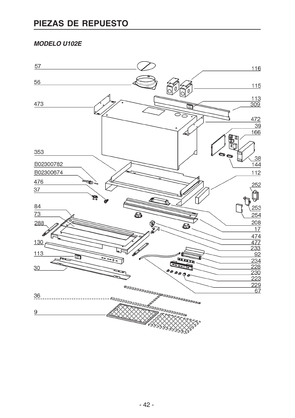 Piezas de repuesto | Best U102E User Manual | Page 42 / 44