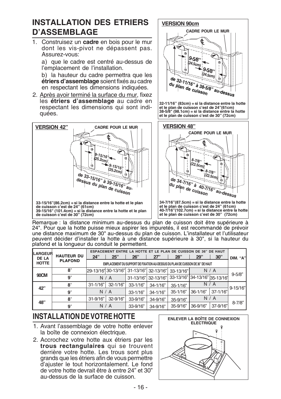 Installation de votre hotte, Installation des etriers d’assemblage | Best KER222 User Manual | Page 16 / 36