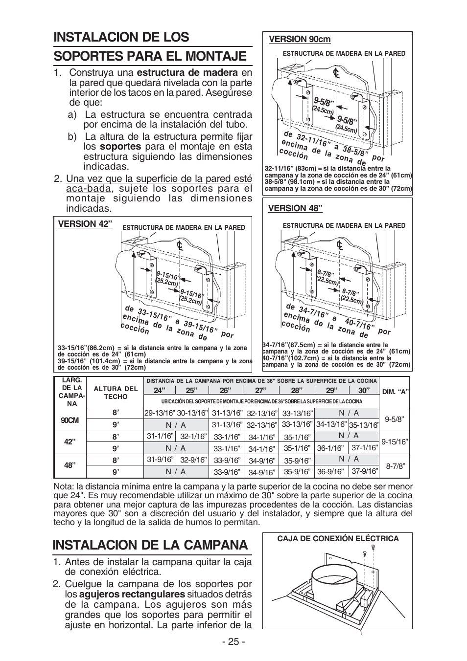 Instalacion de la campana, Instalacion de los soportes para el montaje | Best KER222 User Manual | Page 25 / 36