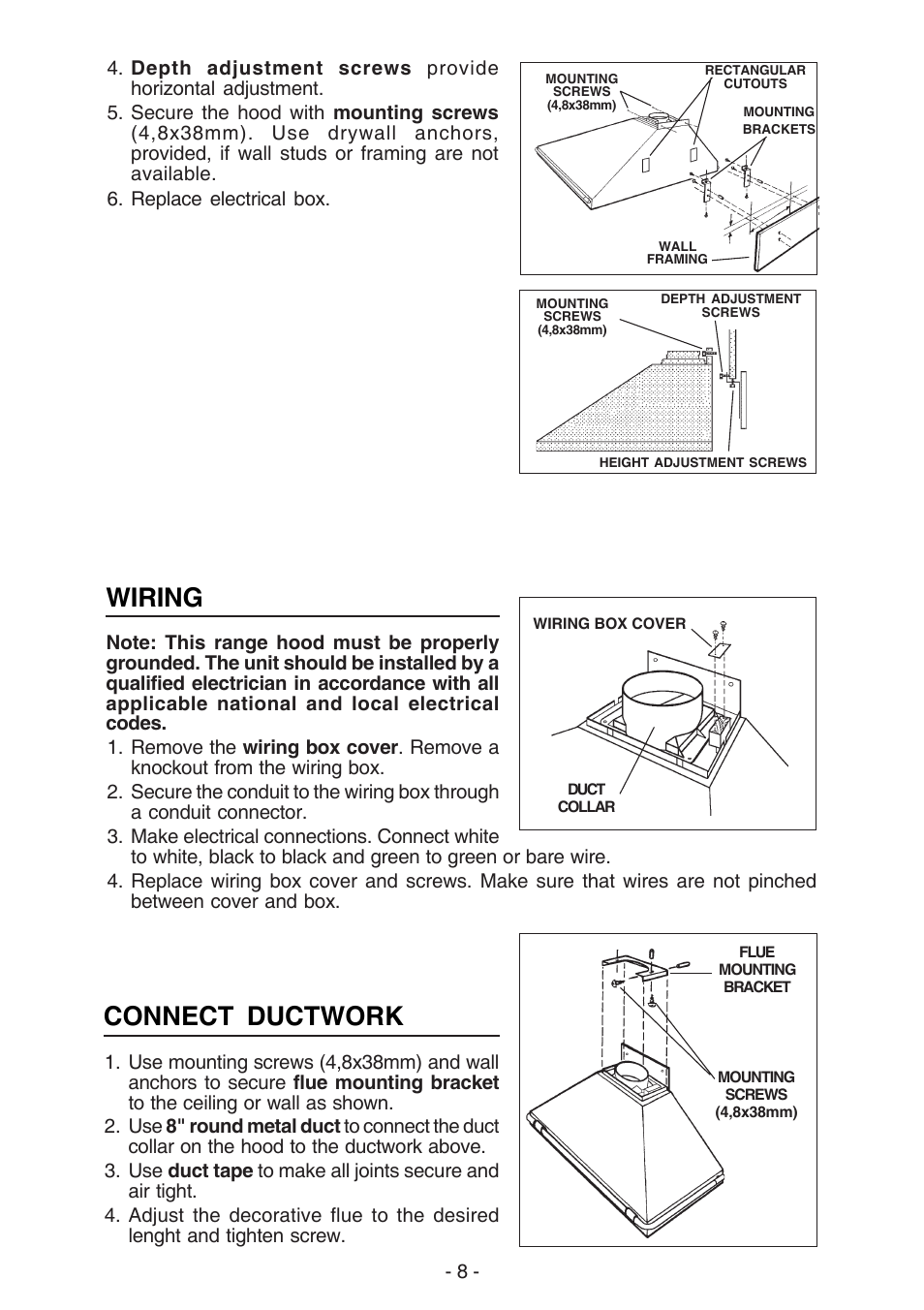 Connect ductwork, Wiring | Best KER222 User Manual | Page 8 / 36