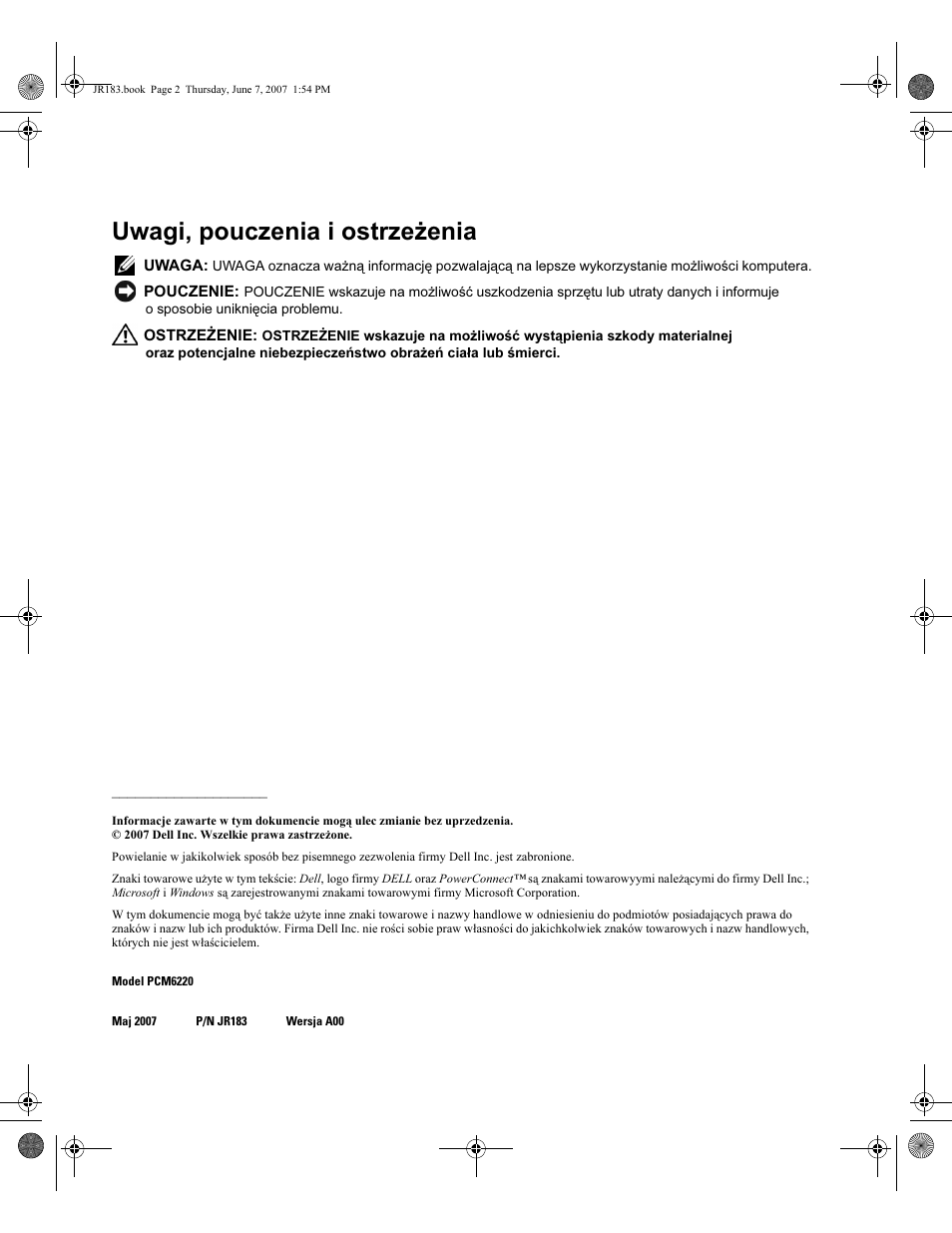 Uwagi, pouczenia i ostrzeżenia | Dell POWEREDGE M905 User Manual | Page 136 / 182