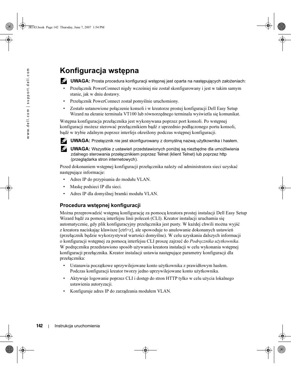 Konfiguracja wstępna | Dell POWEREDGE M905 User Manual | Page 144 / 182