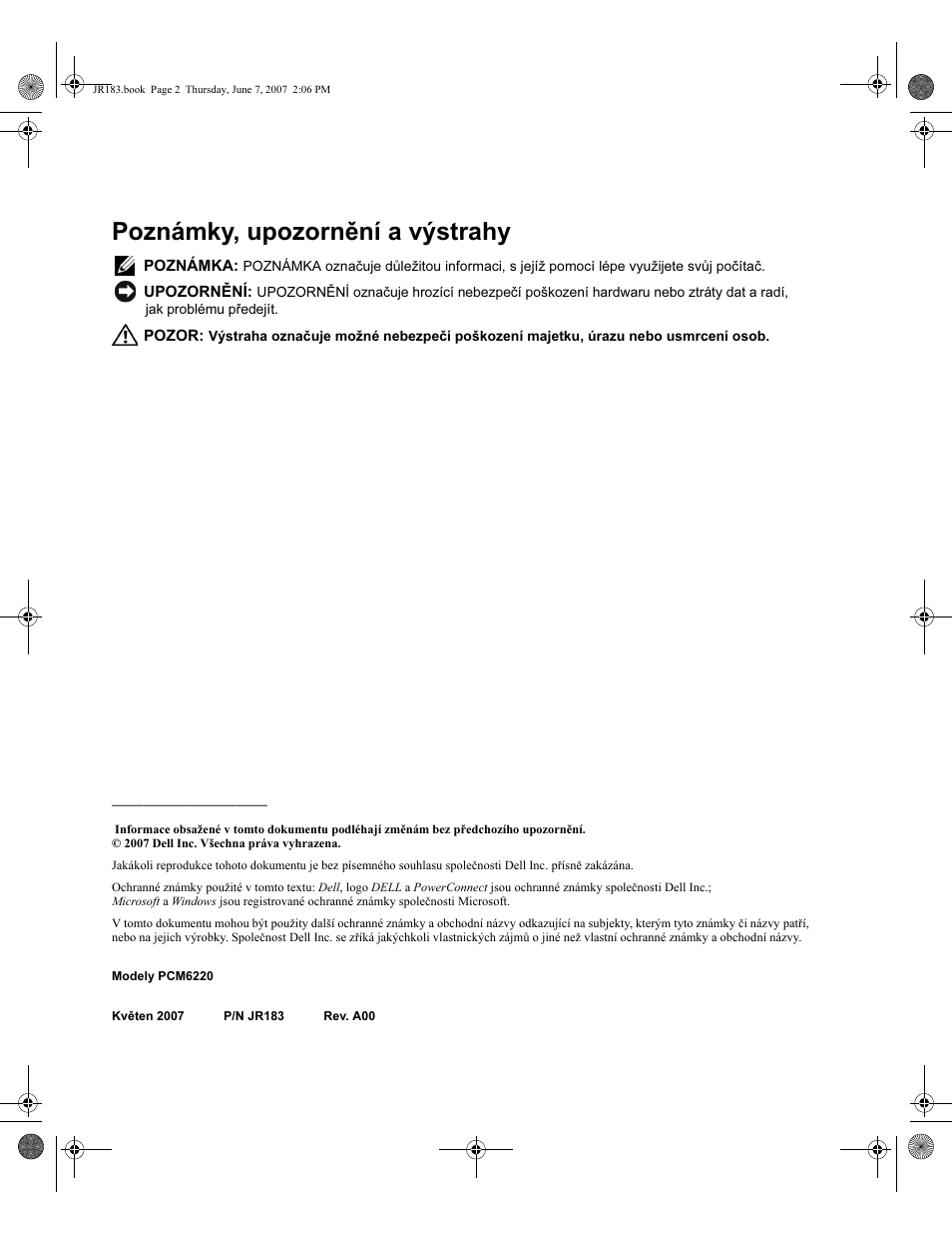 Poznámky, upozornění a výstrahy | Dell POWEREDGE M905 User Manual | Page 38 / 182