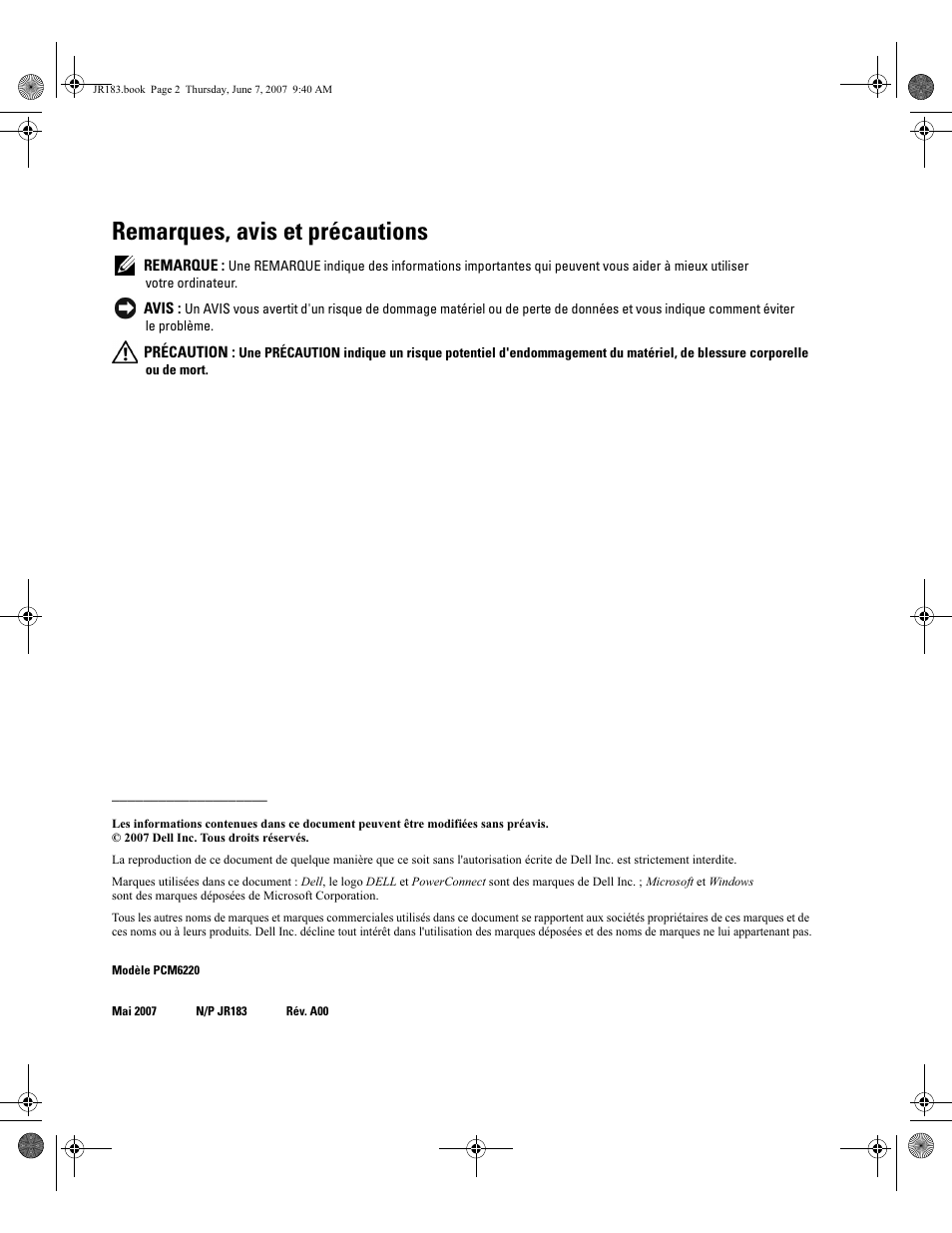 Remarques, avis et précautions | Dell POWEREDGE M905 User Manual | Page 54 / 182