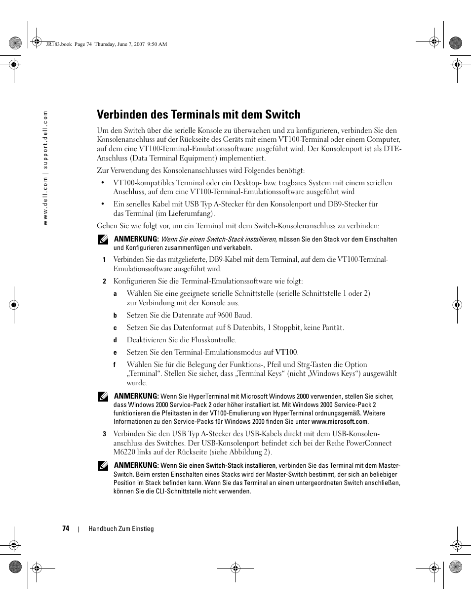 Verbinden des terminals mit dem switch | Dell POWEREDGE M905 User Manual | Page 76 / 182