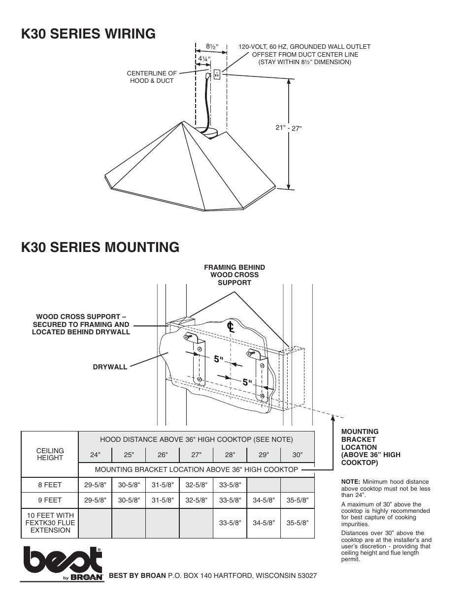 K30 series wiring k30 series mounting, Lc 5" 5 | Best K30 Series User Manual | Page 2 / 2