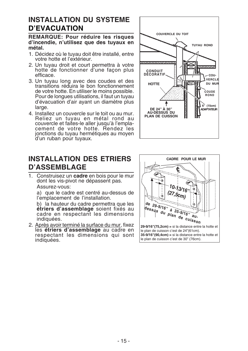 Installation du systeme d’evacuation, Installation des etriers d’assemblage | Best K273 User Manual | Page 15 / 36