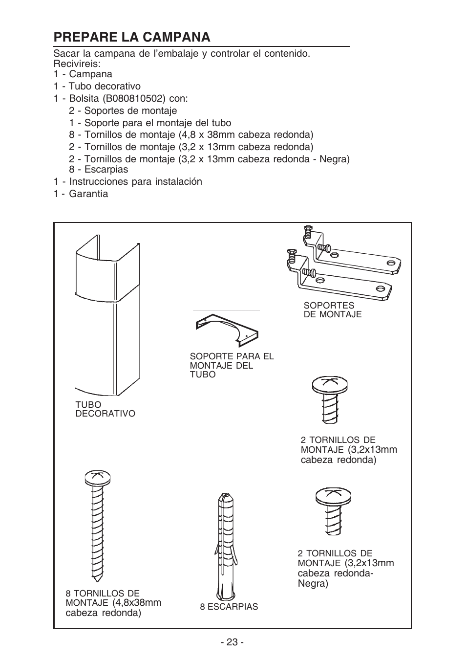 Prepare la campana | Best K273 User Manual | Page 23 / 36