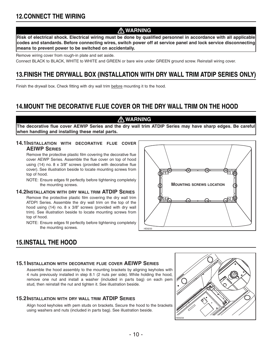 Install the hood, Connect the wiring | Best IP29M Series User Manual | Page 10 / 16