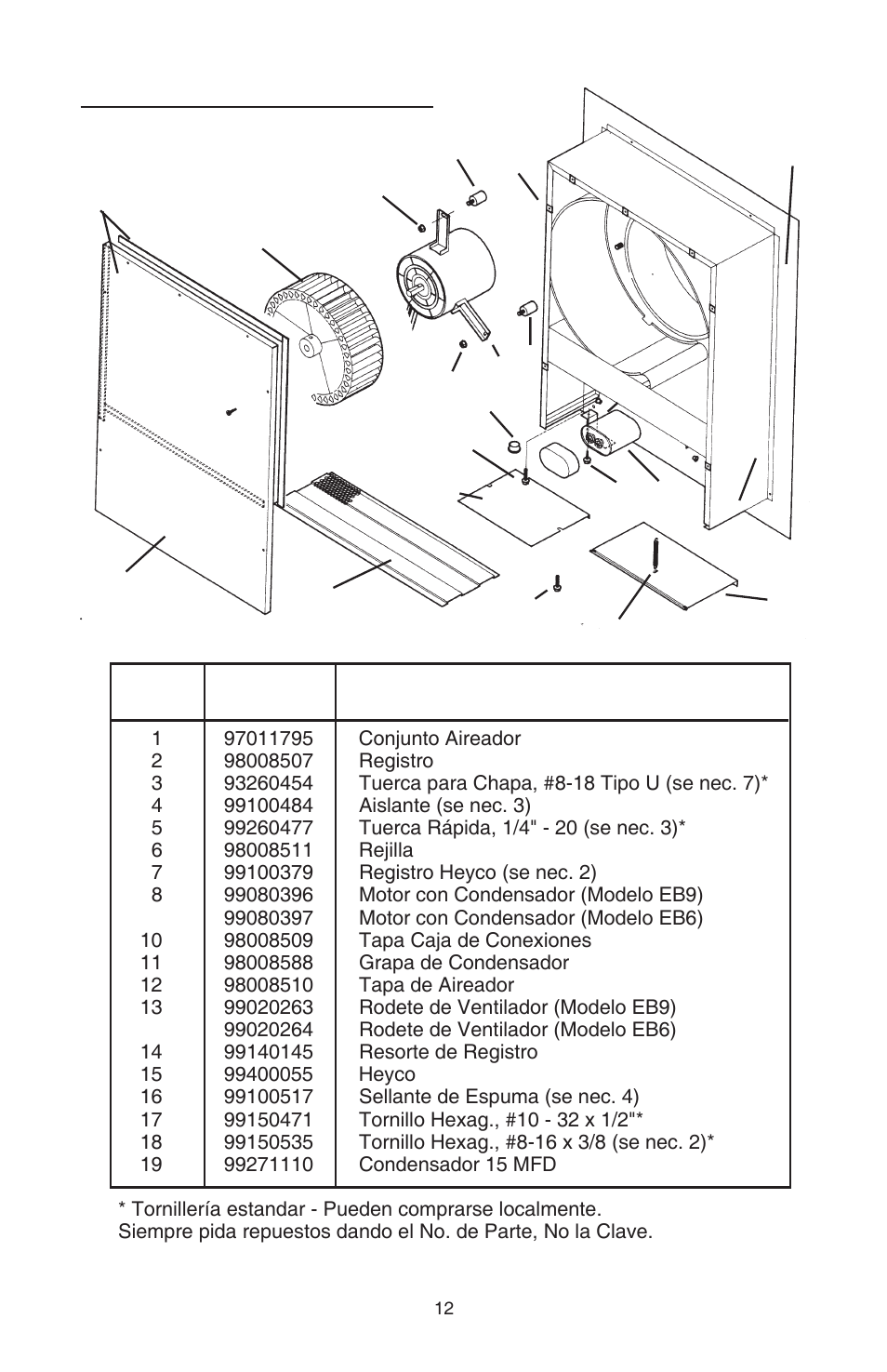 Partes de servicio | Best EB6 User Manual | Page 12 / 20