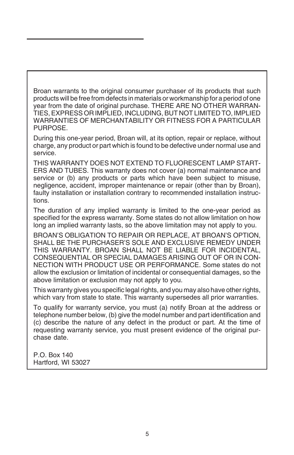 Warranty | Best EB6 User Manual | Page 5 / 20