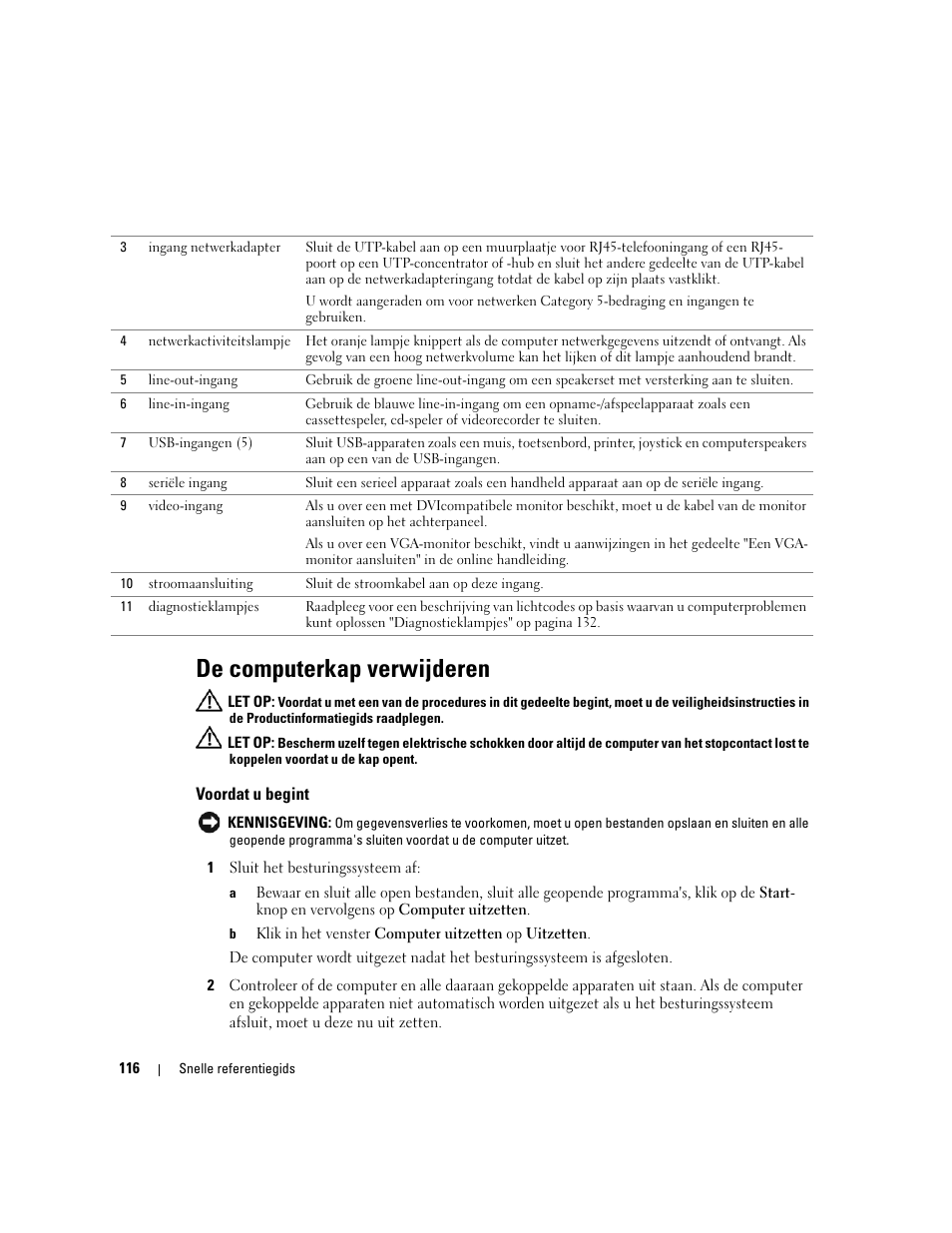 De computerkap verwijderen, Voordat u begint | Dell OptiPlex GX620 User Manual | Page 116 / 338