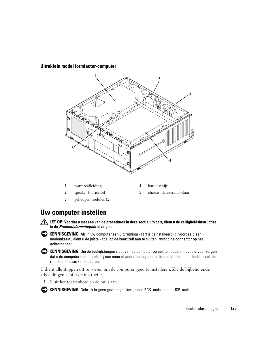 Ultraklein model formfactor-computer, Uw computer instellen | Dell OptiPlex GX620 User Manual | Page 125 / 338