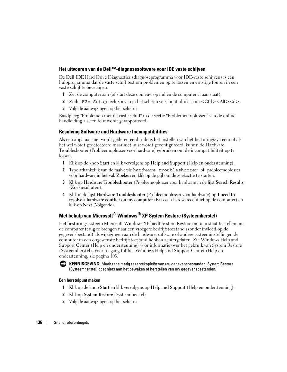 Resolving software and hardware incompatibilities, Met behulp van microsoft | Dell OptiPlex GX620 User Manual | Page 136 / 338