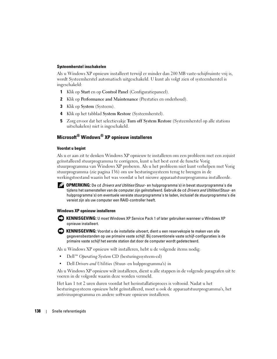 Microsoft® windows® xp opnieuw installeren, Microsoft | Dell OptiPlex GX620 User Manual | Page 138 / 338