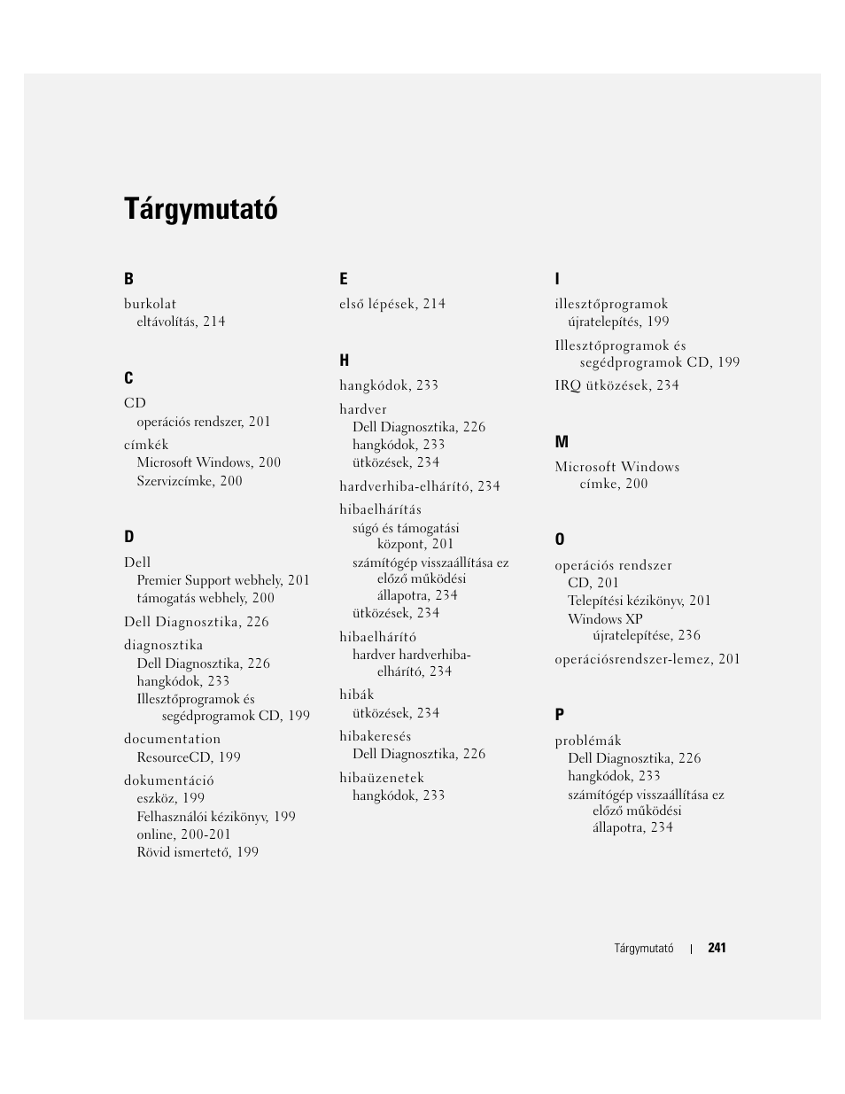 Tárgymutató | Dell OptiPlex GX620 User Manual | Page 241 / 338