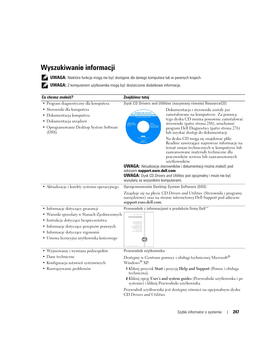 Wyszukiwanie informacji | Dell OptiPlex GX620 User Manual | Page 247 / 338