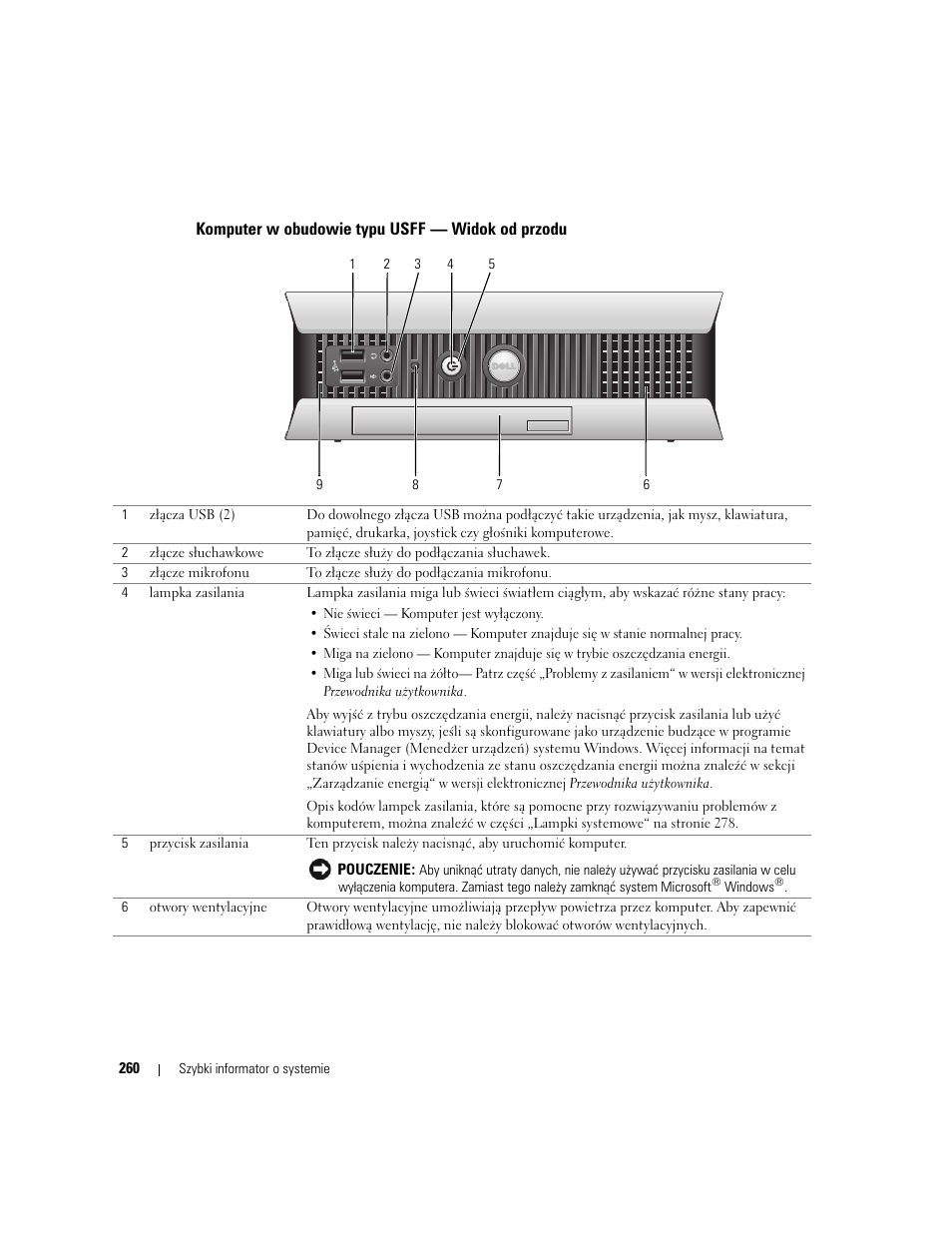 Komputer w obudowie typu usff — widok od przodu | Dell OptiPlex GX620 User Manual | Page 260 / 338