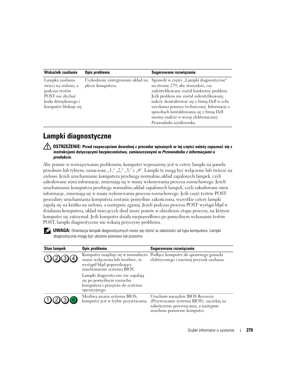 Lampki diagnostyczne | Dell OptiPlex GX620 User Manual | Page 279 / 338