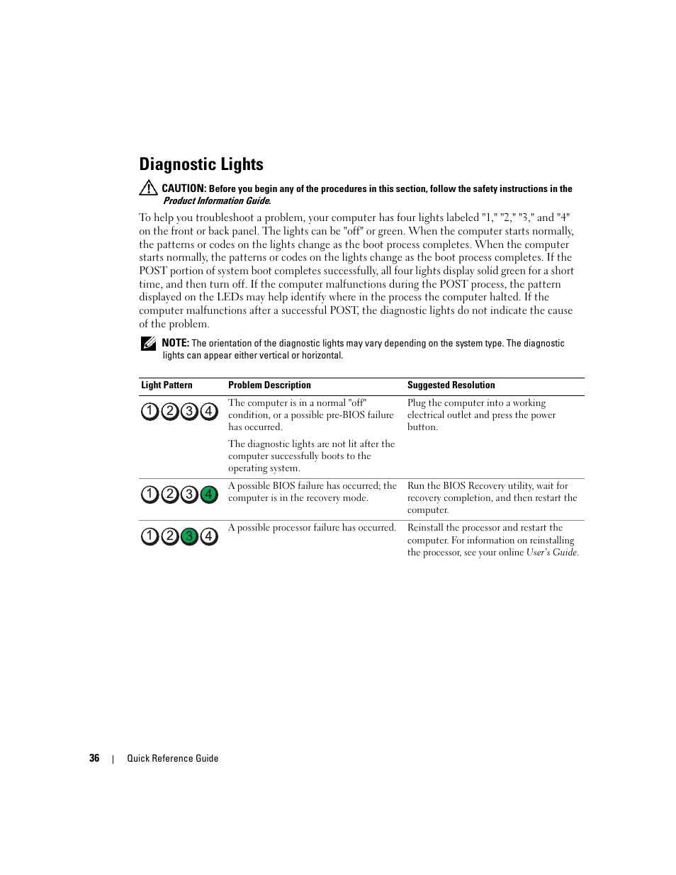 Diagnostic lights | Dell OptiPlex GX620 User Manual | Page 36 / 338