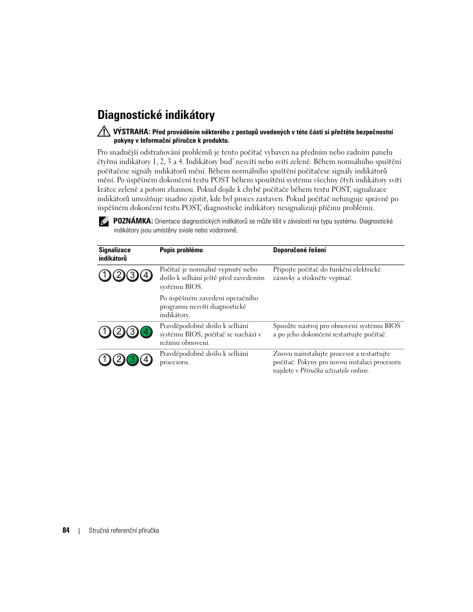 Diagnostické indikátory | Dell OptiPlex GX620 User Manual | Page 84 / 338