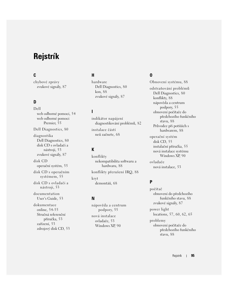 Rejstrík | Dell OptiPlex GX620 User Manual | Page 95 / 338