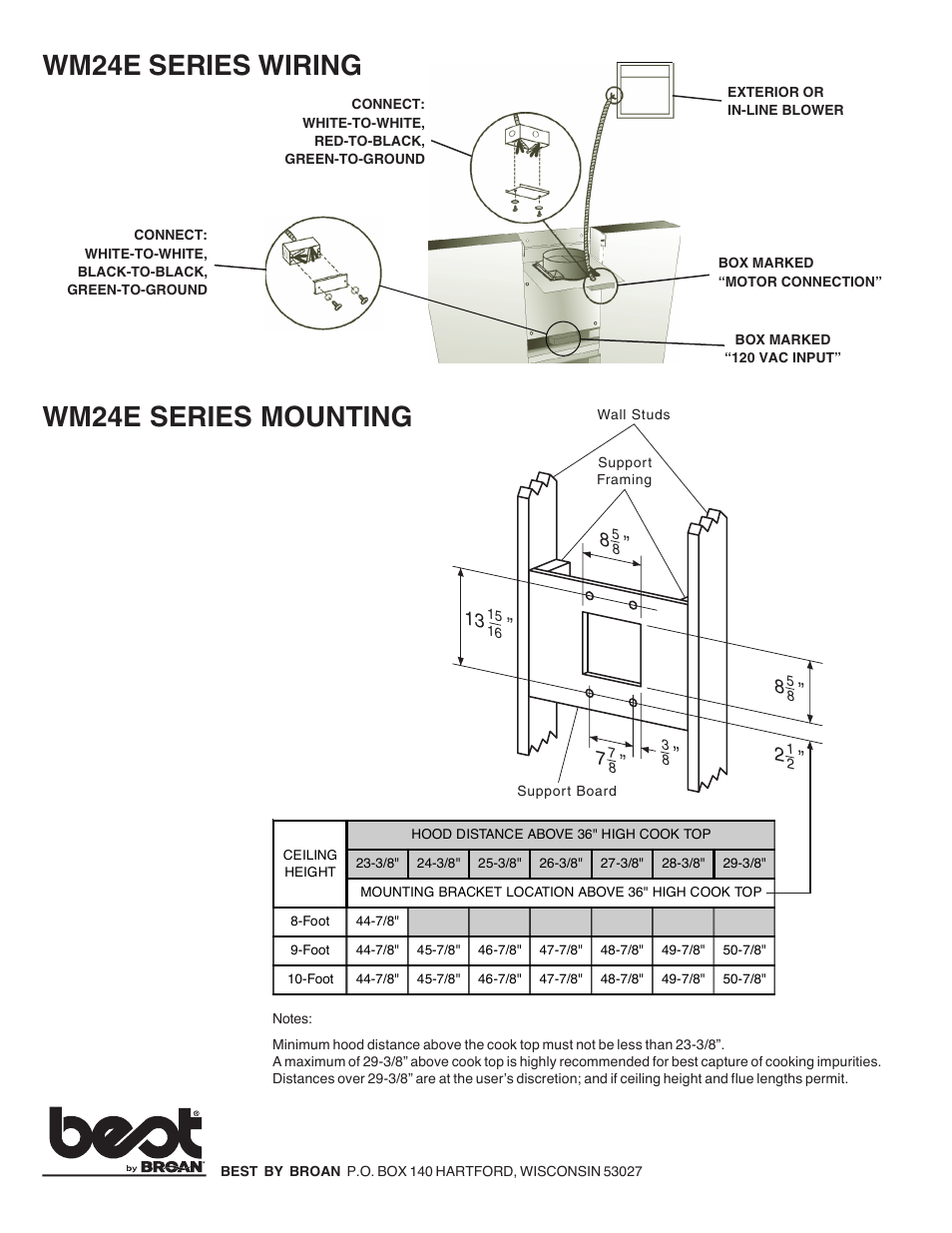 Wm24e series mounting wm24e series wiring | Best WM24E User Manual | Page 2 / 2