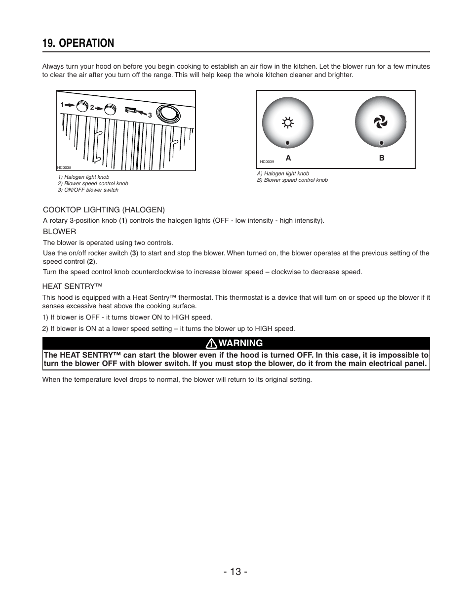 Operation, Warning | Best CP37 User Manual | Page 13 / 16