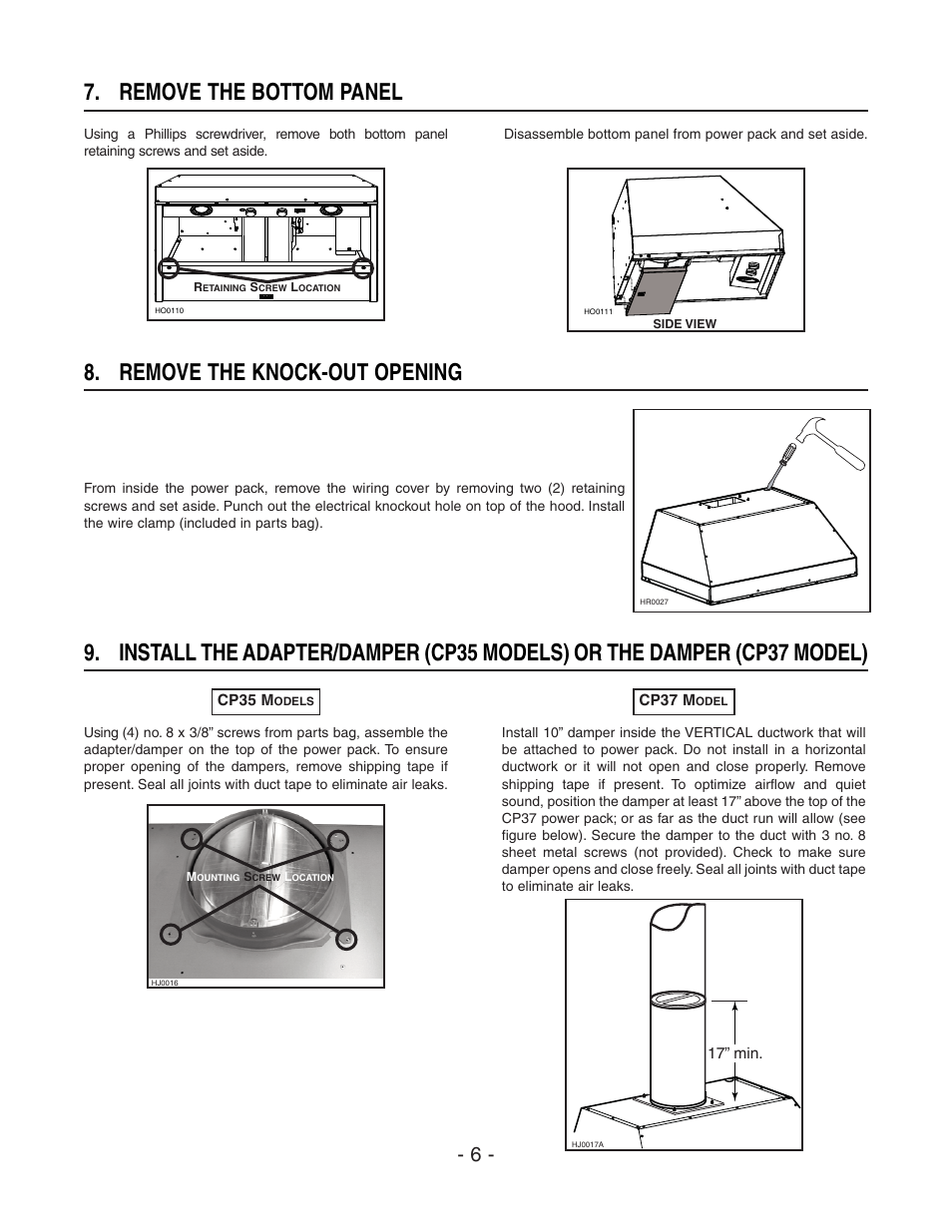 Remove the knock-out opening, Remove the bottom panel | Best CP37 User Manual | Page 6 / 16