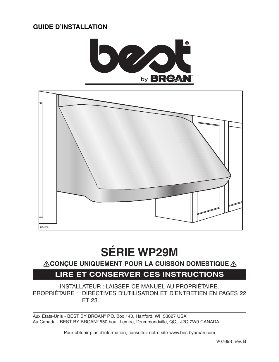 Série wp29m, Lire et conserver ces instructions, Conçue uniquement pour la cuisson domestique | Guide d’installation | Best WP29M User Manual | Page 13 / 36