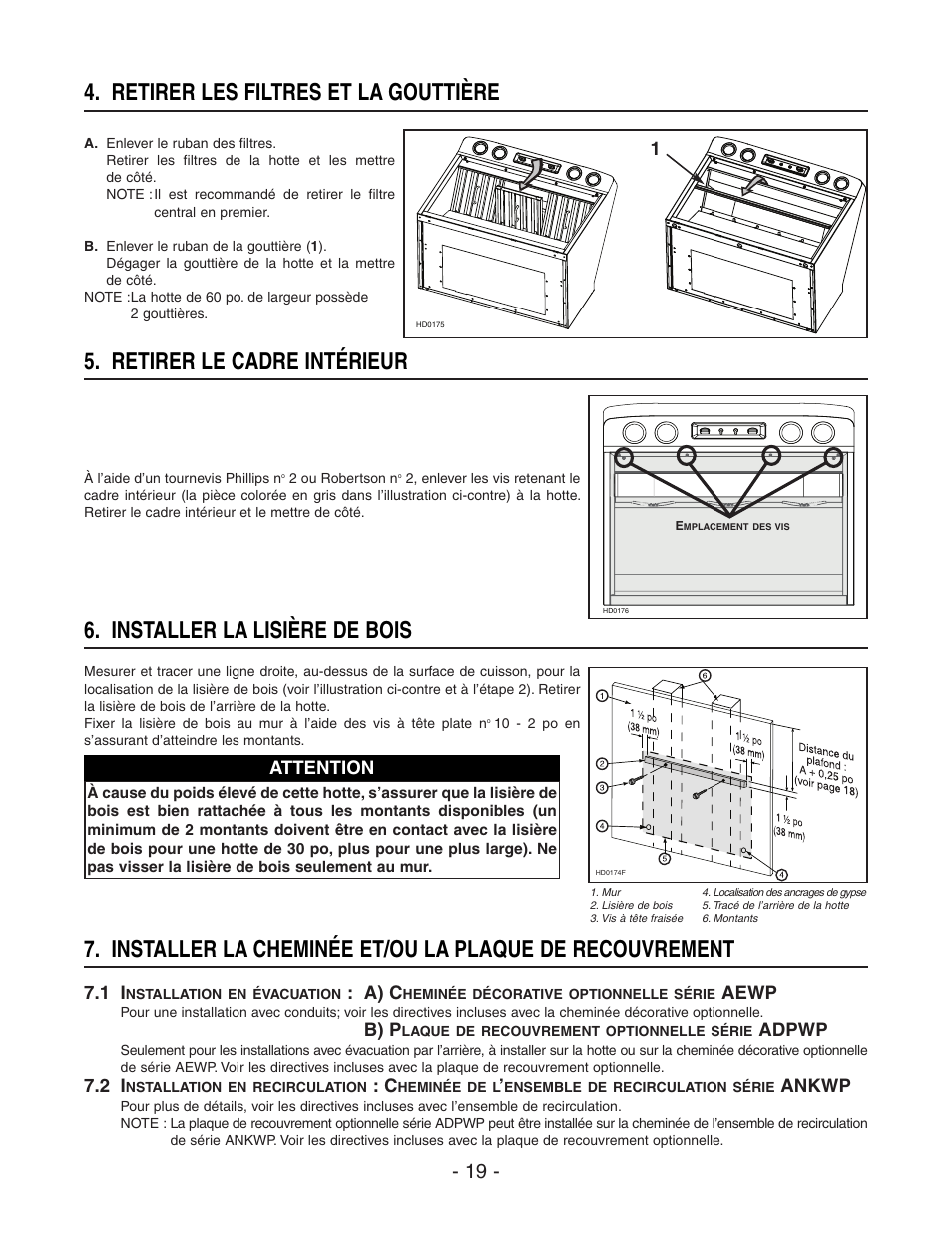 Installer la lisière de bois, A) c, Aewp | B) p, Adpwp, Ankwp, Attention | Best WP29M User Manual | Page 19 / 36