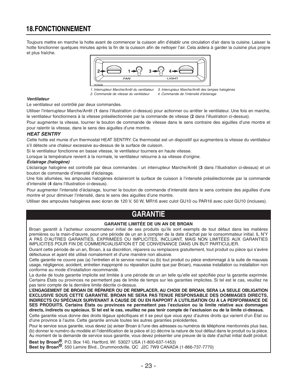 Garantie, Fonctionnement | Best WP29M User Manual | Page 23 / 36