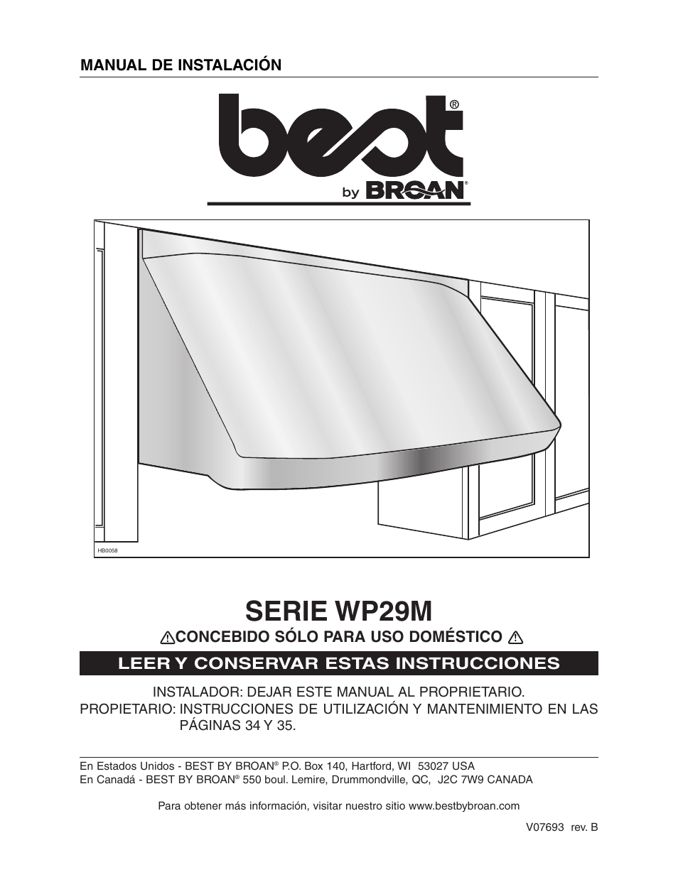 Serie wp29m, Leer y conservar estas instrucciones, Concebido sólo para uso doméstico | Manual de instalación | Best WP29M User Manual | Page 25 / 36