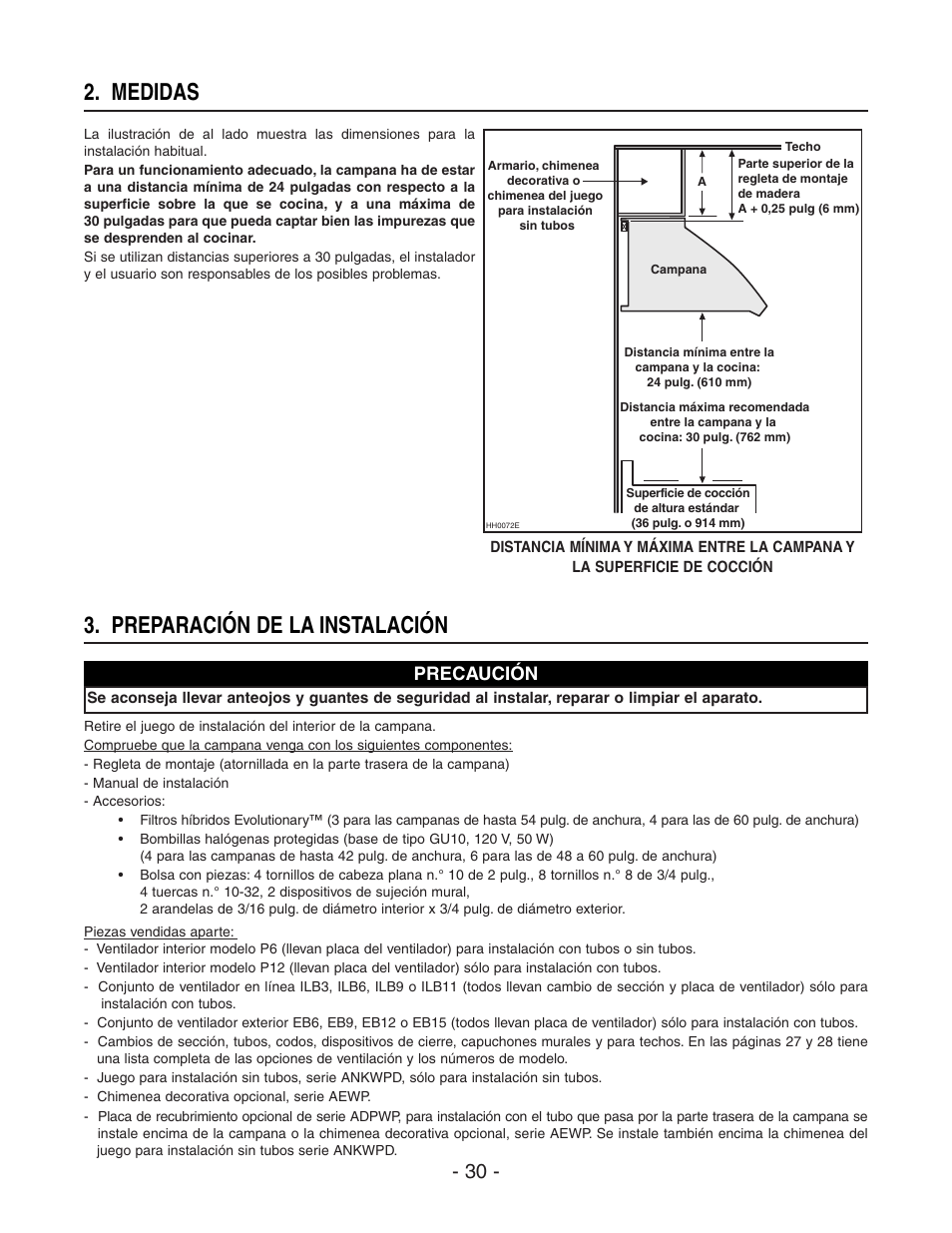 Preparación de la instalación 2. medidas, Precaución | Best WP29M User Manual | Page 30 / 36