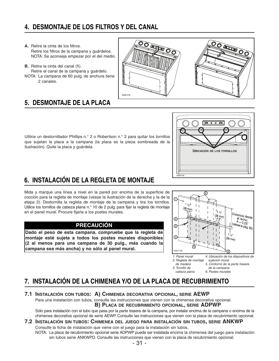 Instalación de la regleta de montaje | Best WP29M User Manual | Page 31 / 36