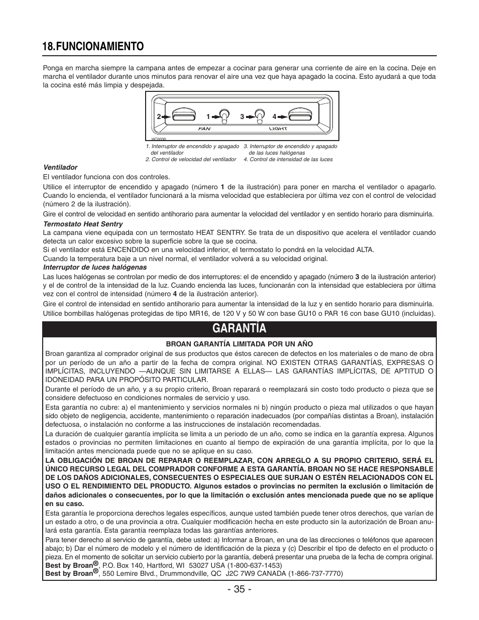 Garantía, Funcionamiento | Best WP29M User Manual | Page 35 / 36