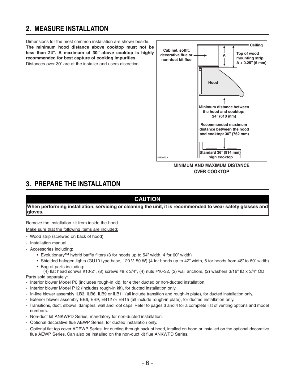 Prepare the installation 2. measure installation, Caution | Best WP29M User Manual | Page 6 / 36