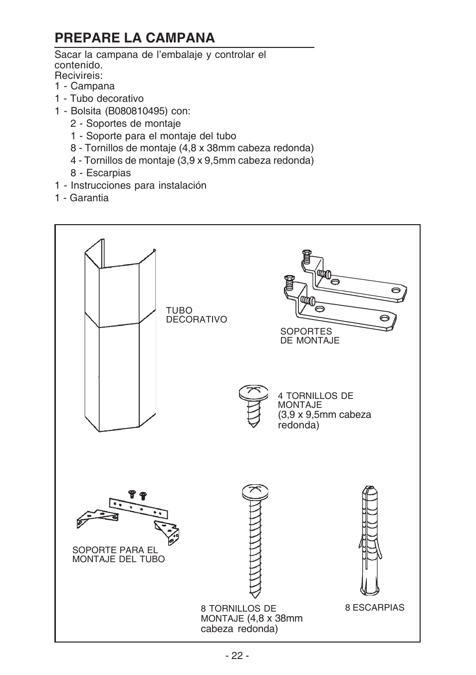 Prepare la campana | Best K30 User Manual | Page 22 / 32