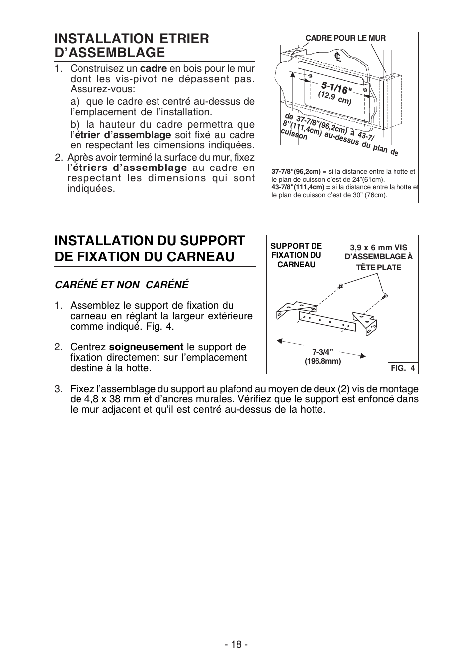 Installation etrier d’assemblage, Installation du support de fixation du carneau | Best K3139 User Manual | Page 18 / 40