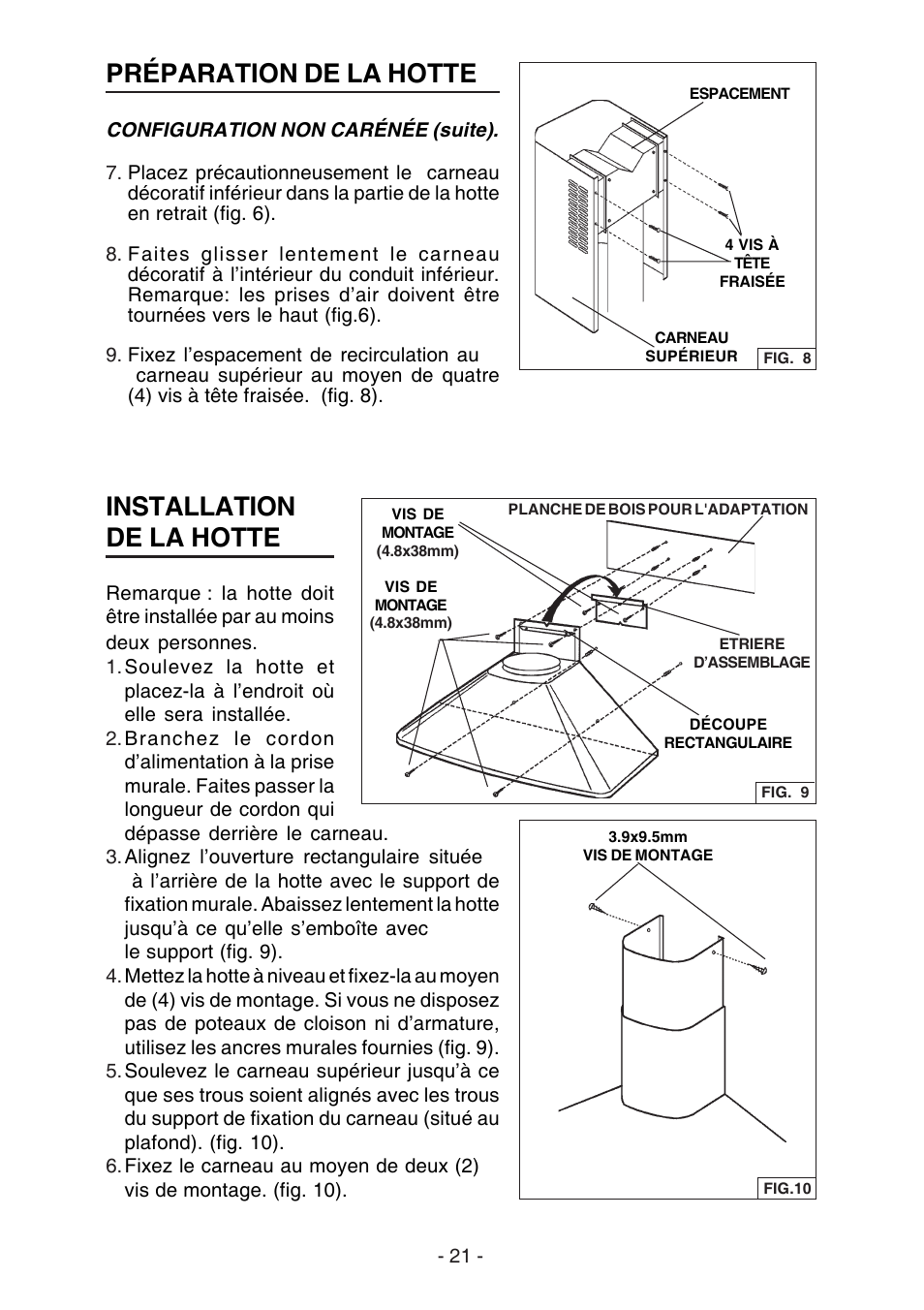 Préparation de la hotte, Installation de la hotte | Best K3139 User Manual | Page 21 / 40